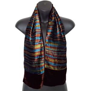 French Luxury Velvet Silk Blend Striped Scarf Shawl Old Money Coquette